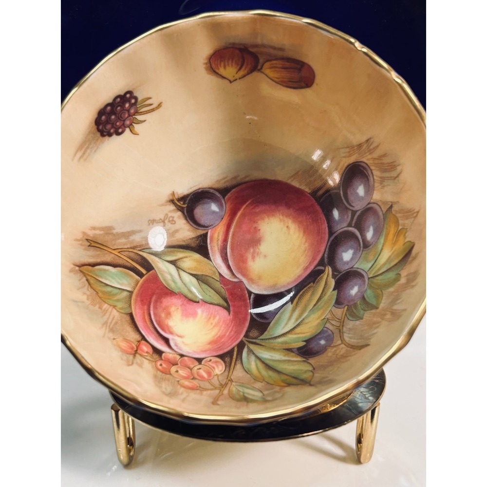 Aynsley Orchard Fruit Teacup Saucer Cobalt Blue Gold D Jones Signed Bone China - Picture 2 of 8